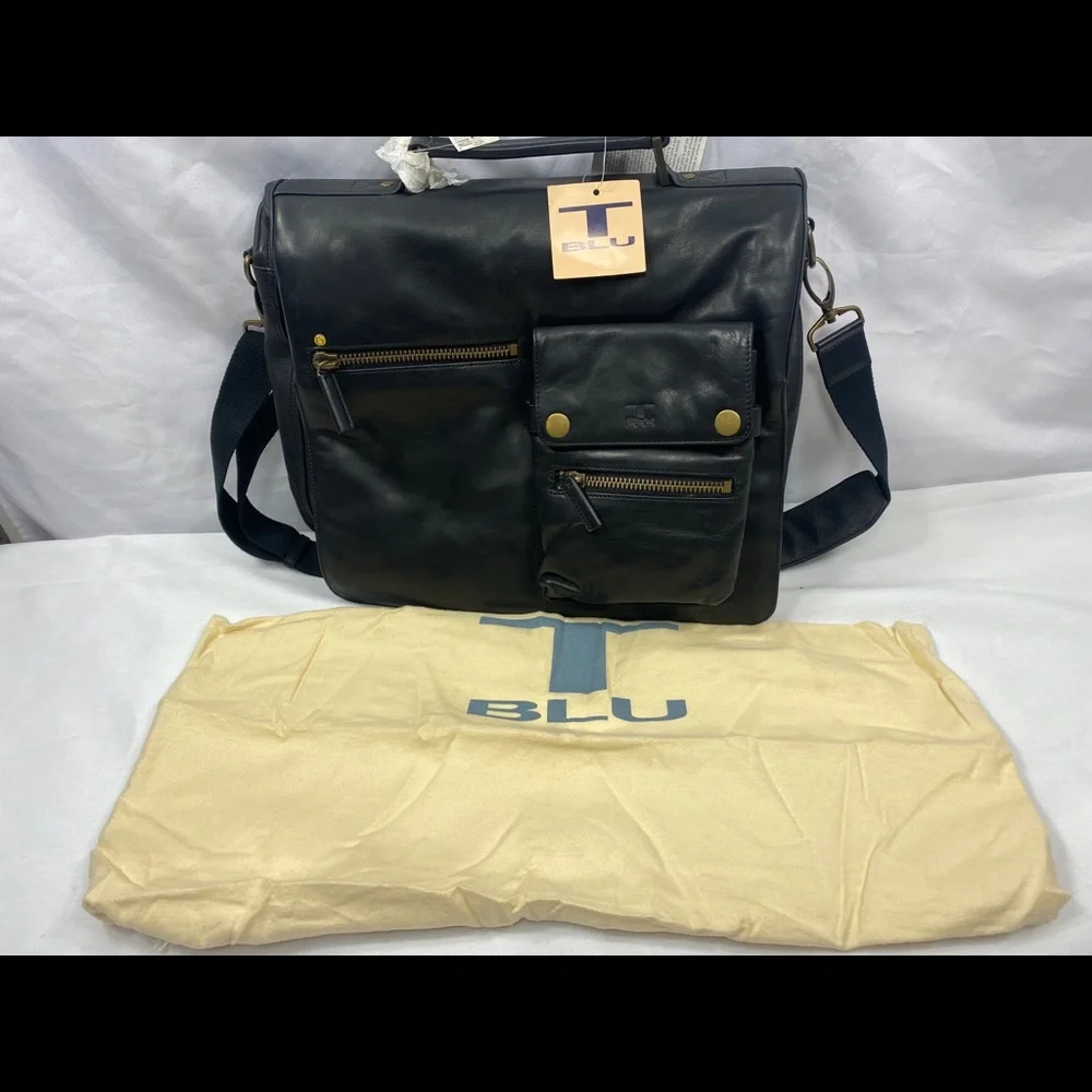 Tosca Blu Black leather Messenger Crossbody Shoulder CarryOn Travel Business Bag